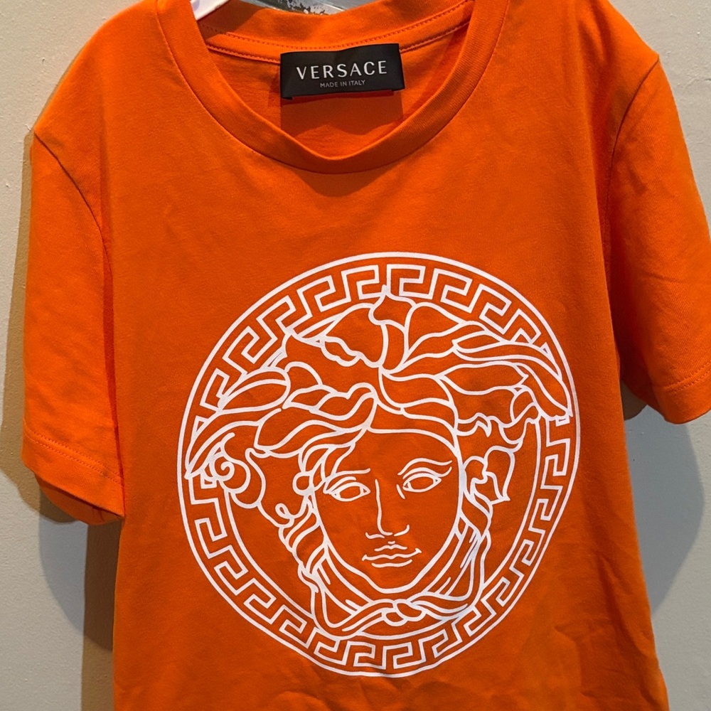 Versace Vibrant Orange Tee with Iconic White Medusa